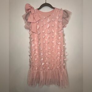 Le petit trou Dolly girls pink all over butterflies dress Size 12
